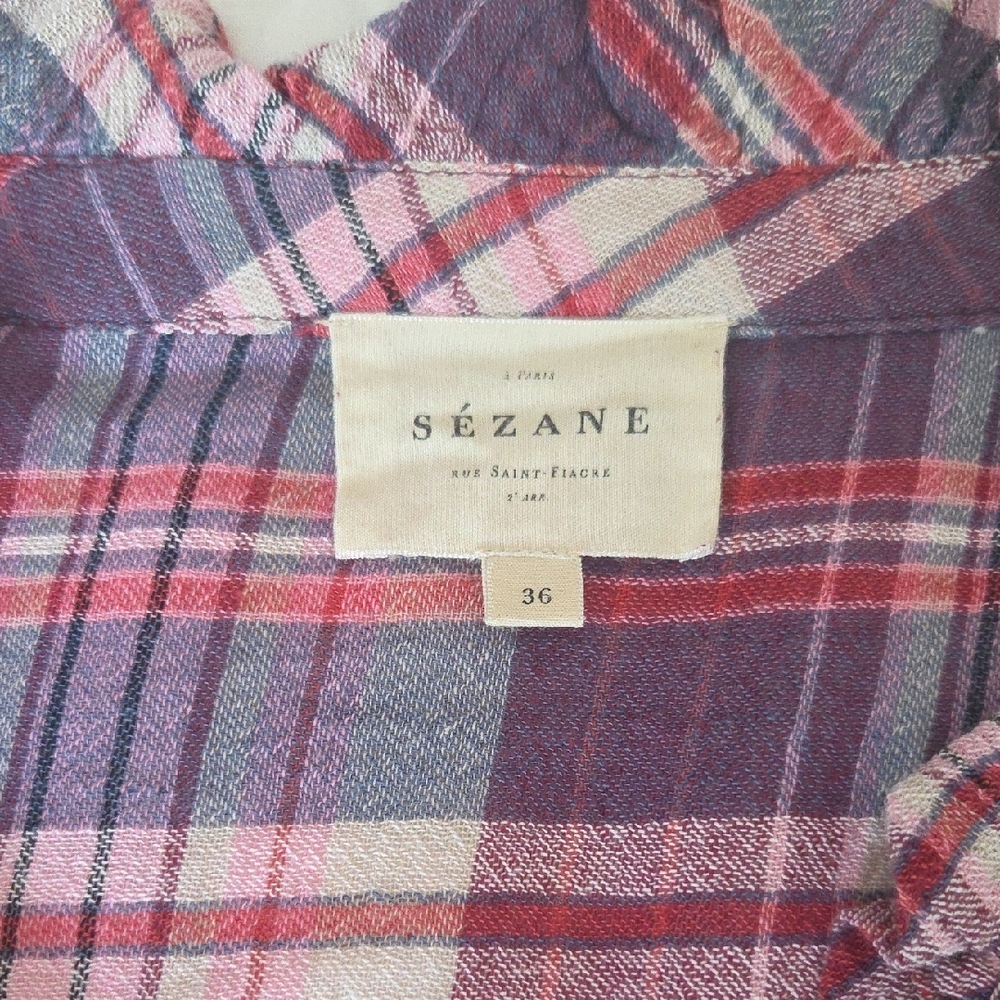 Sézane Purple and Pink Plaid Button-Up Blouse - Picture 2 of 6